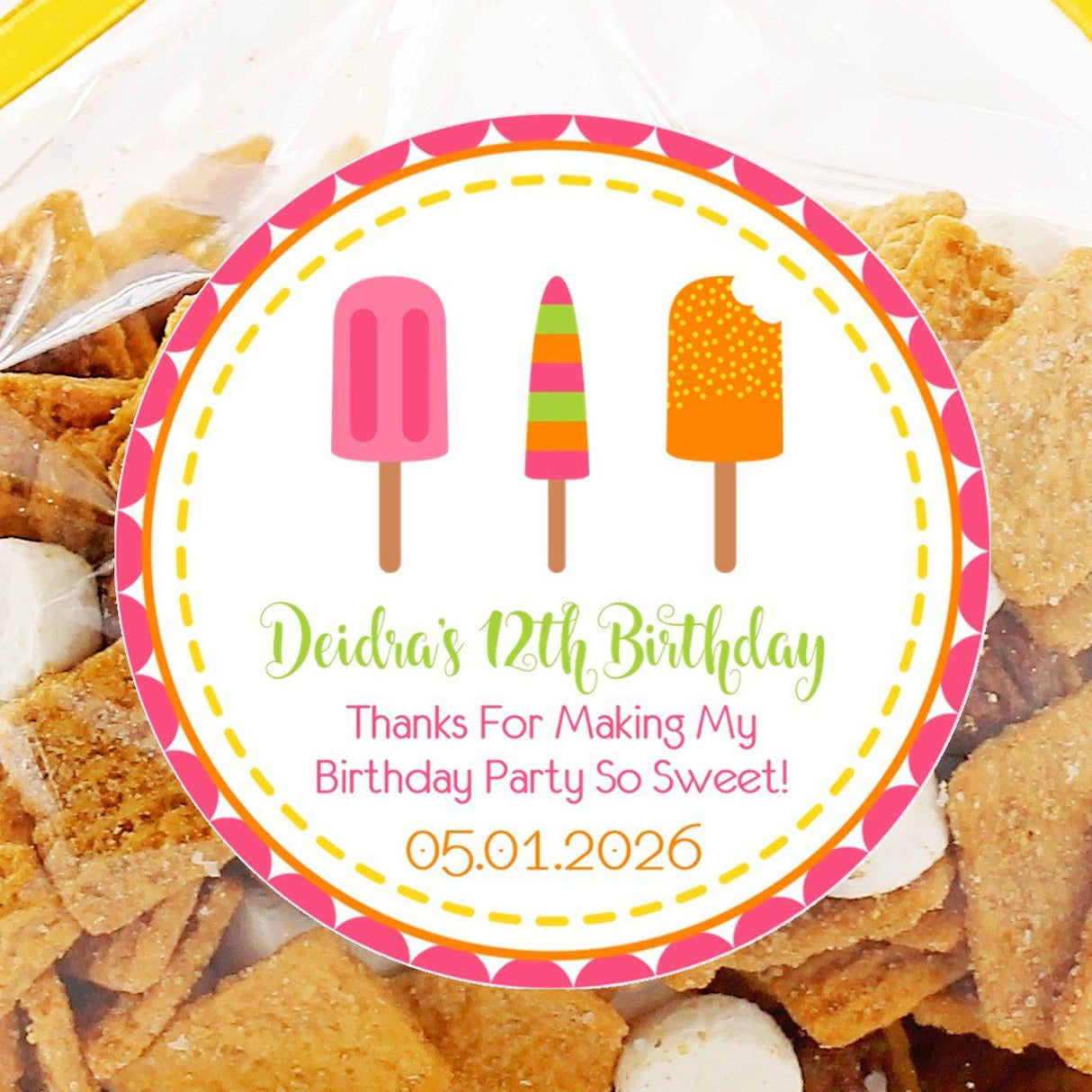 Pink orange and green popsicle birthday sticker design