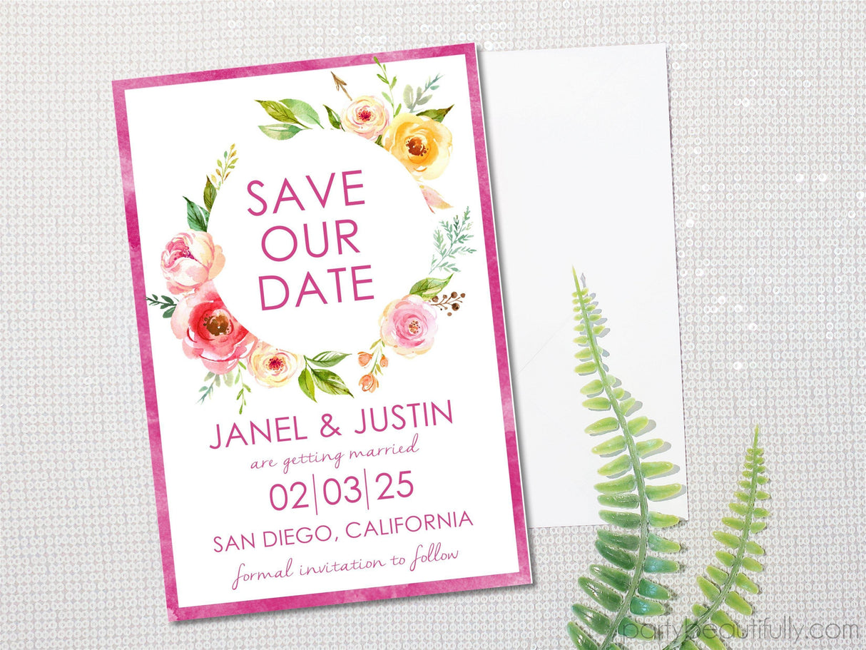 Pink pastel floral save the date cards