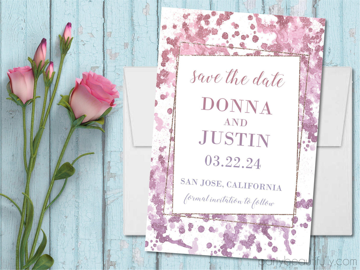 Pink purple lavender gold save the dates