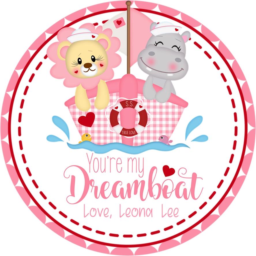 Pink sailing boat Valentine stickers