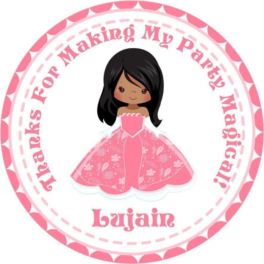 Pink standing princess birthday sticker with customizable character