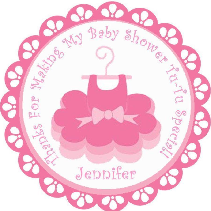 Pink tutu baby shower sticker with ballet dress design