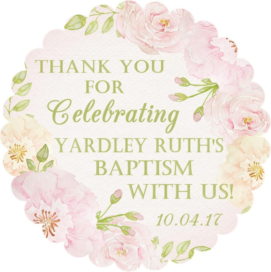 Pink watercolor floral baptism sticker