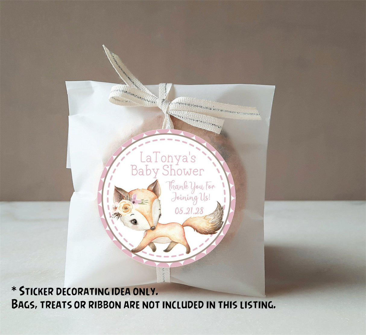 Pink watercolor fox sticker design