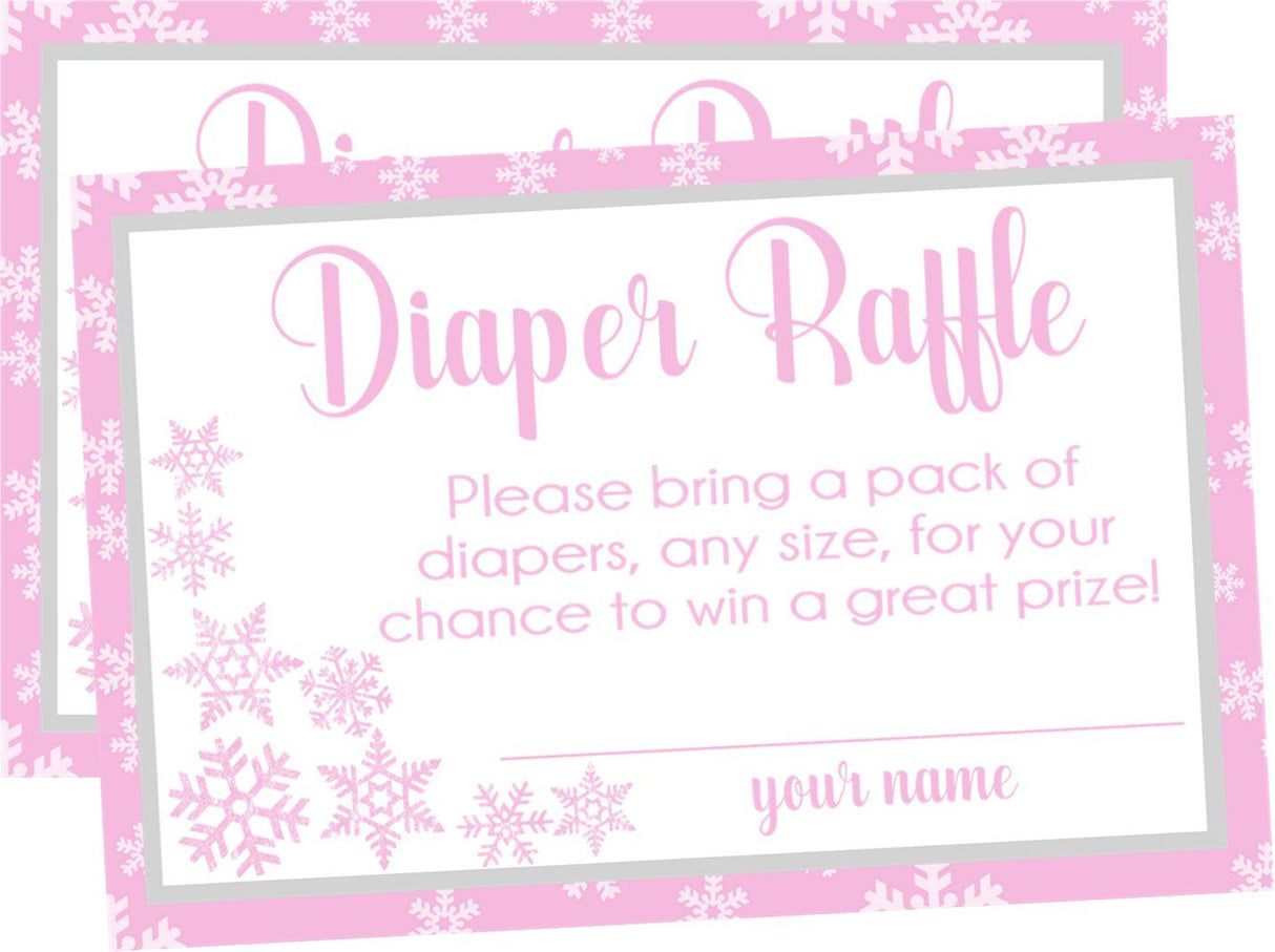 Printable Pink Winter Snowflake Baby Shower Diaper Raffle Tickets