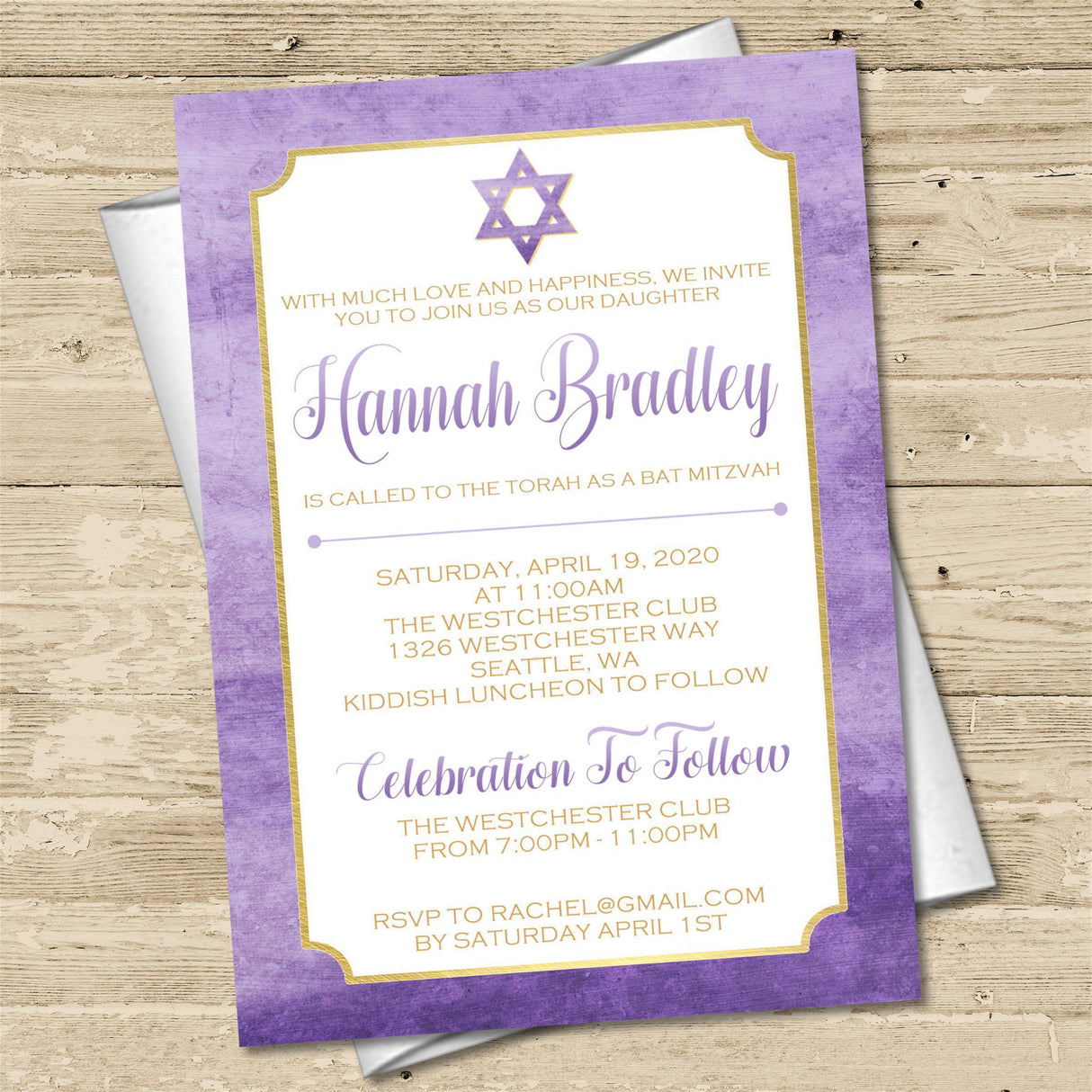 Purple Bat Mitzvah Invitations
