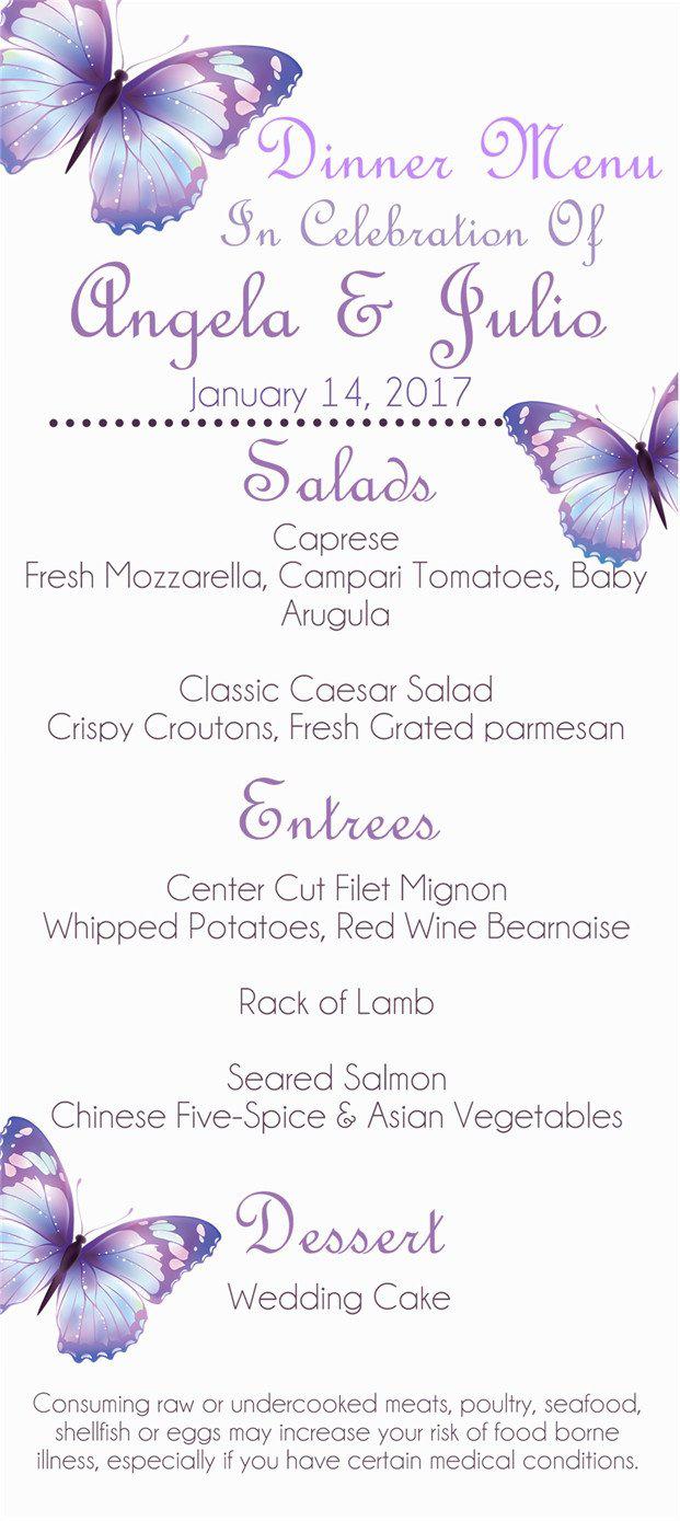 Purple Butterfly Wedding Menus