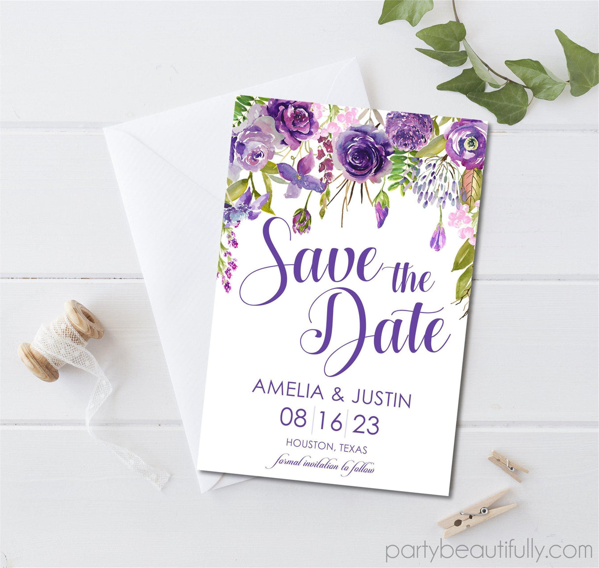 Purple Wedding Save The Date Cards