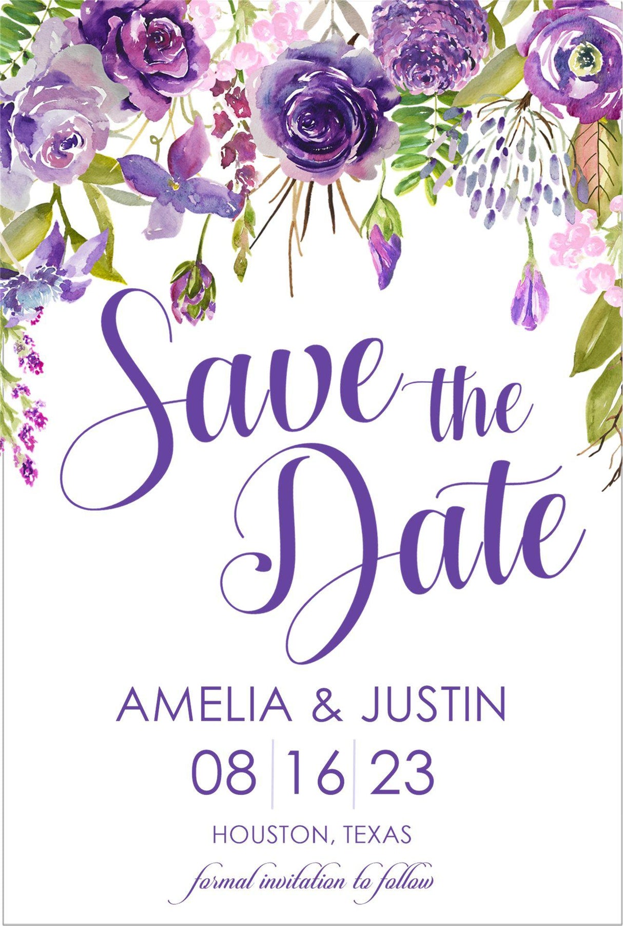 Purple Wedding Save The Date Cards