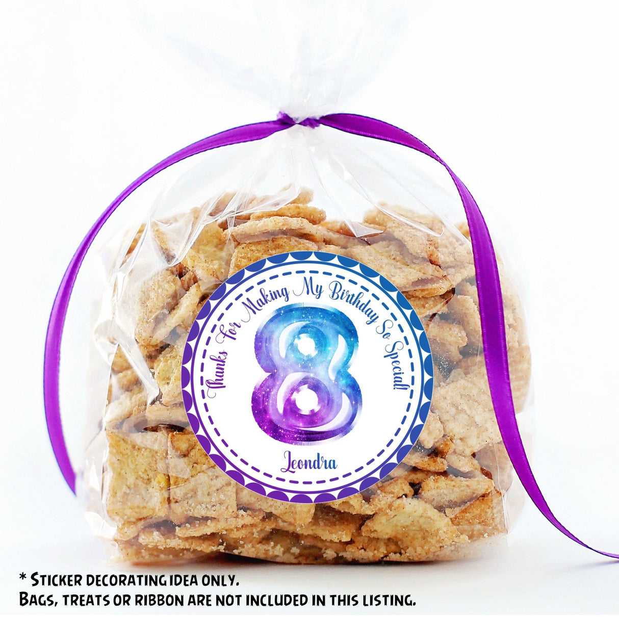 Purple and blue nebula birthday favor label