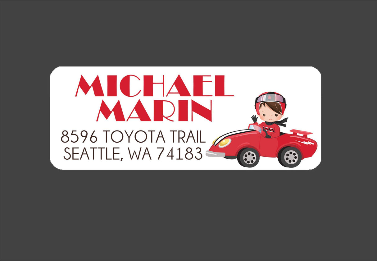 Racecar address labels personalized for boys