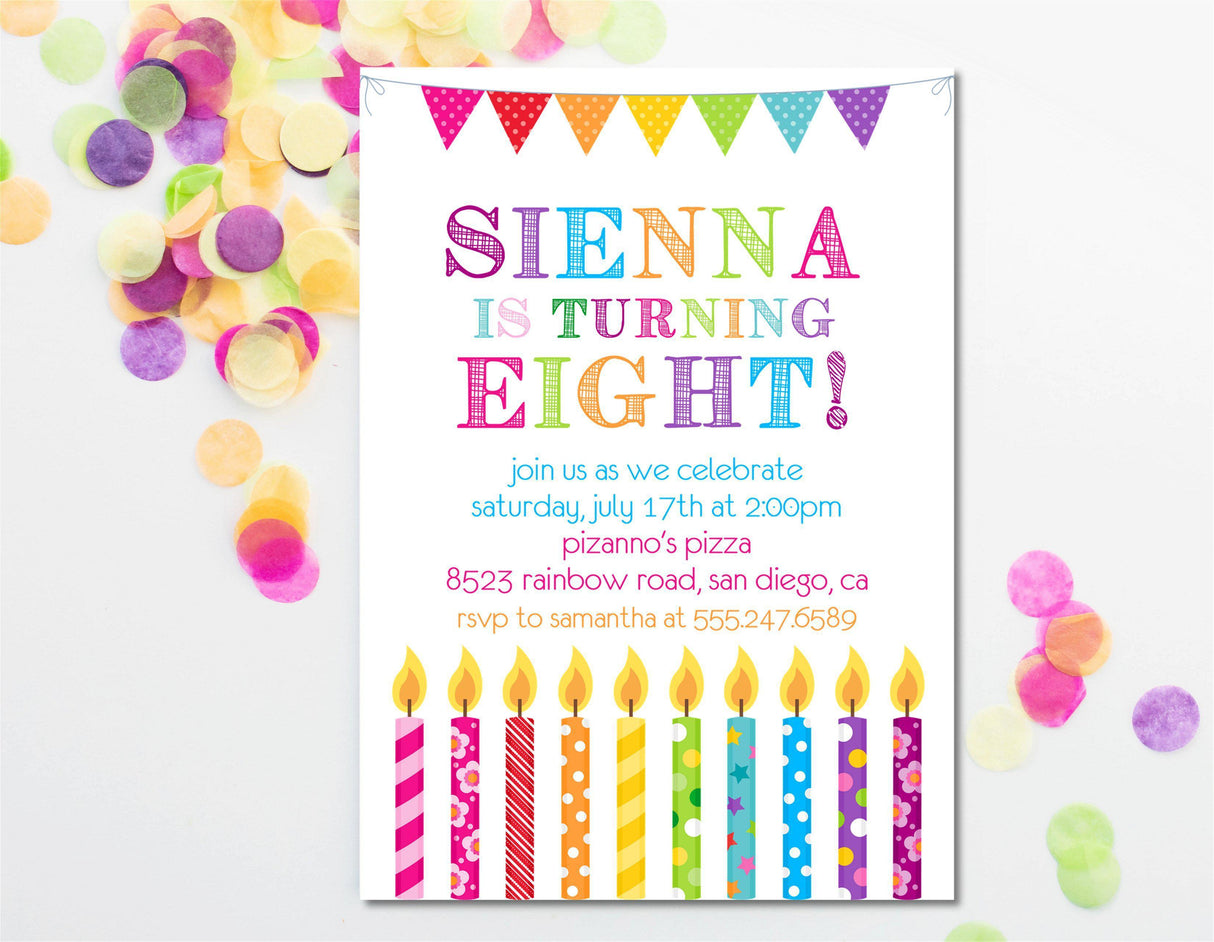 Rainbow Birthday Candles Party Invitations