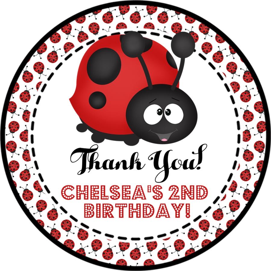 Red and black ladybug birthday sticker