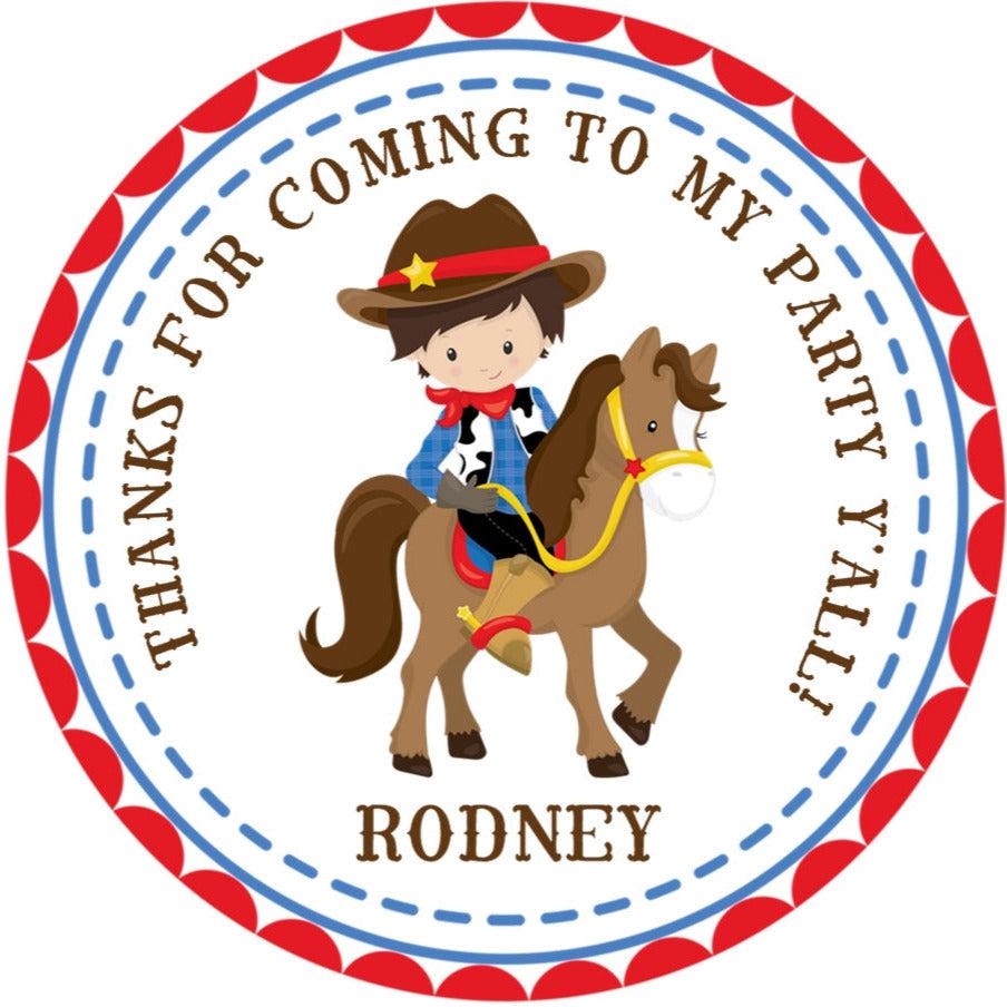 Red and blue western party favor sticker