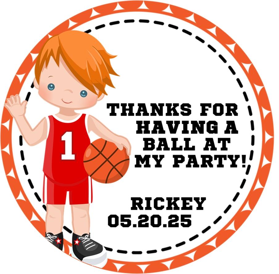 Red basketball birthday sticker with player character and custom text
