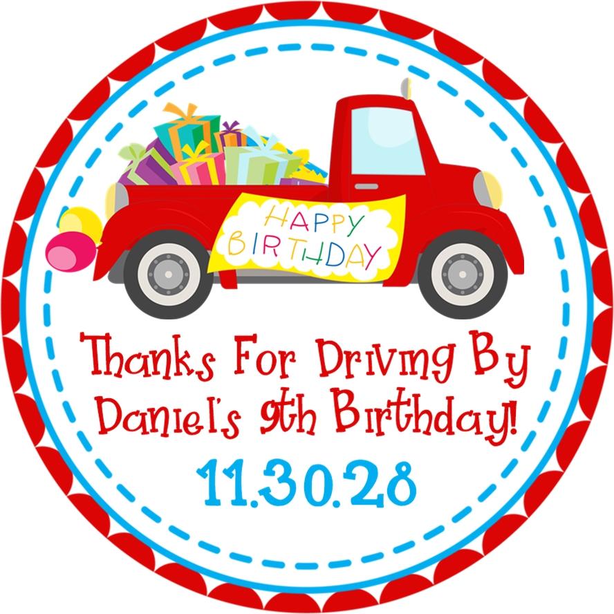 Red drive-by birthday sticker personalized