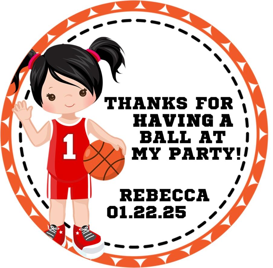 Red girls basketball birthday sticker with player character and custom text