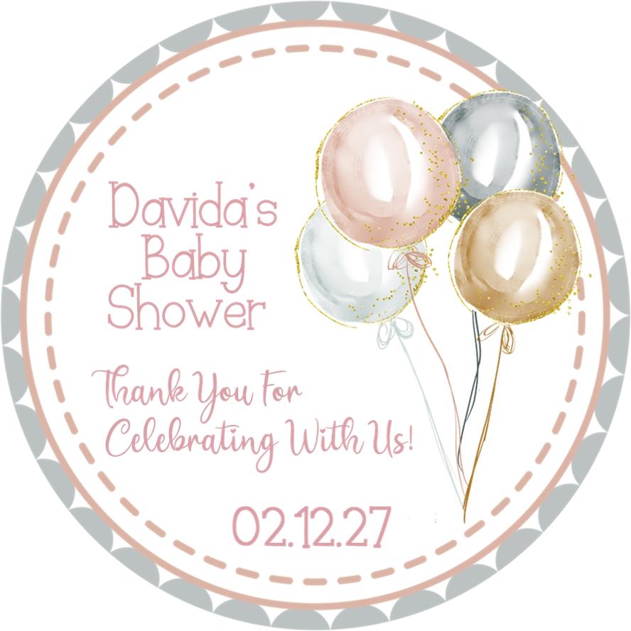 Rose gold, silver, and champagne balloon baby shower sticker.