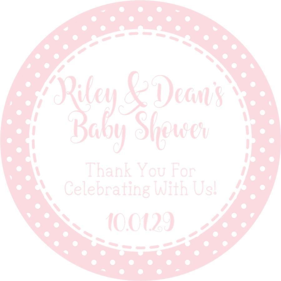 Round pink thank-you sticker for baby shower favors