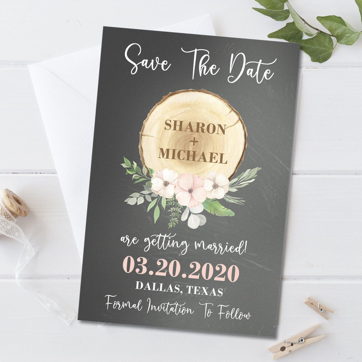 Rustic Woodslice Wedding Save The Date Cards