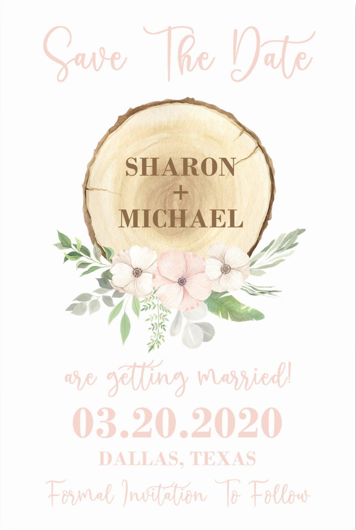 Rustic Woodslice Wedding Save The Date Cards