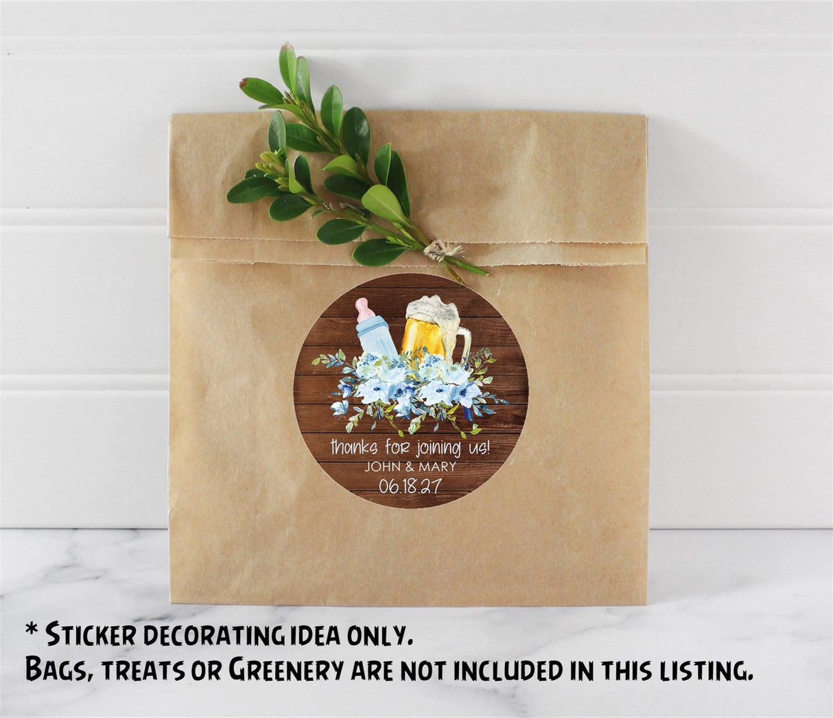 Rustic blue floral baby shower favor labels