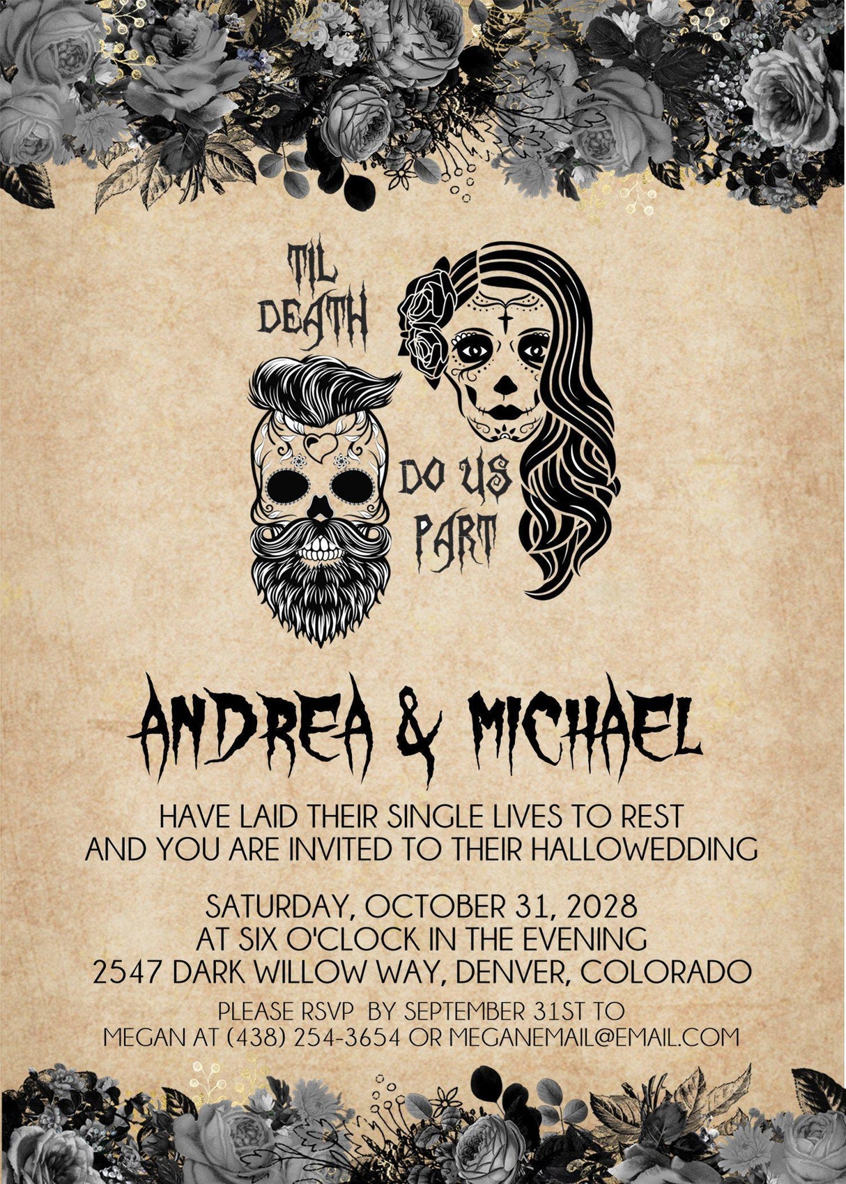 Skeleton Bride And Groom Halloween Wedding Invitations