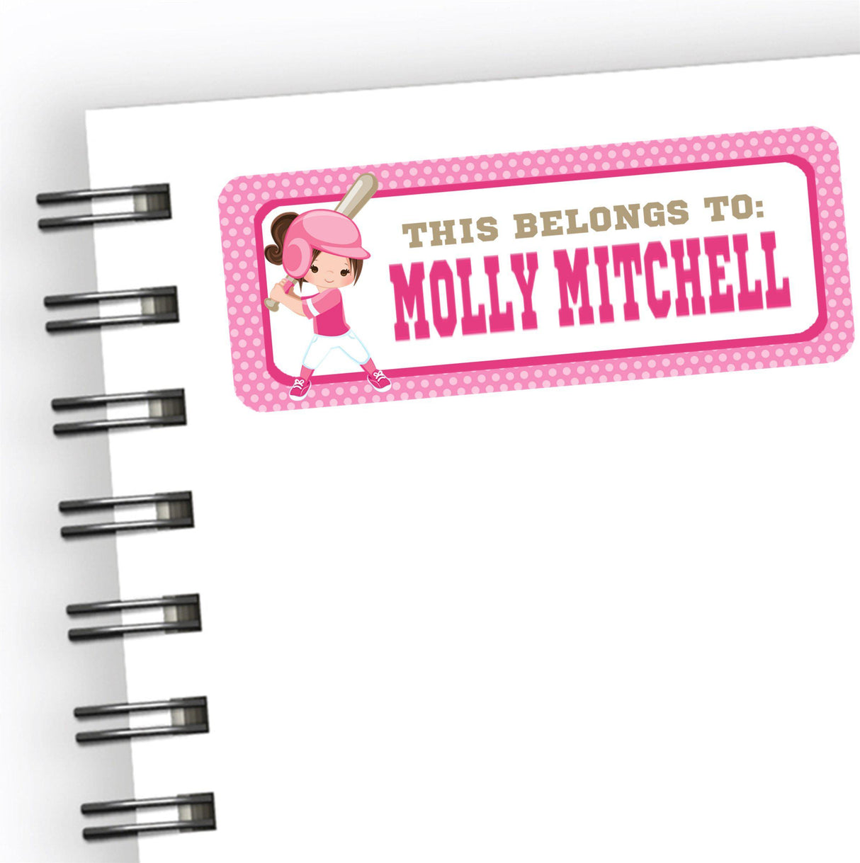 Softball back to school name label with player illustration