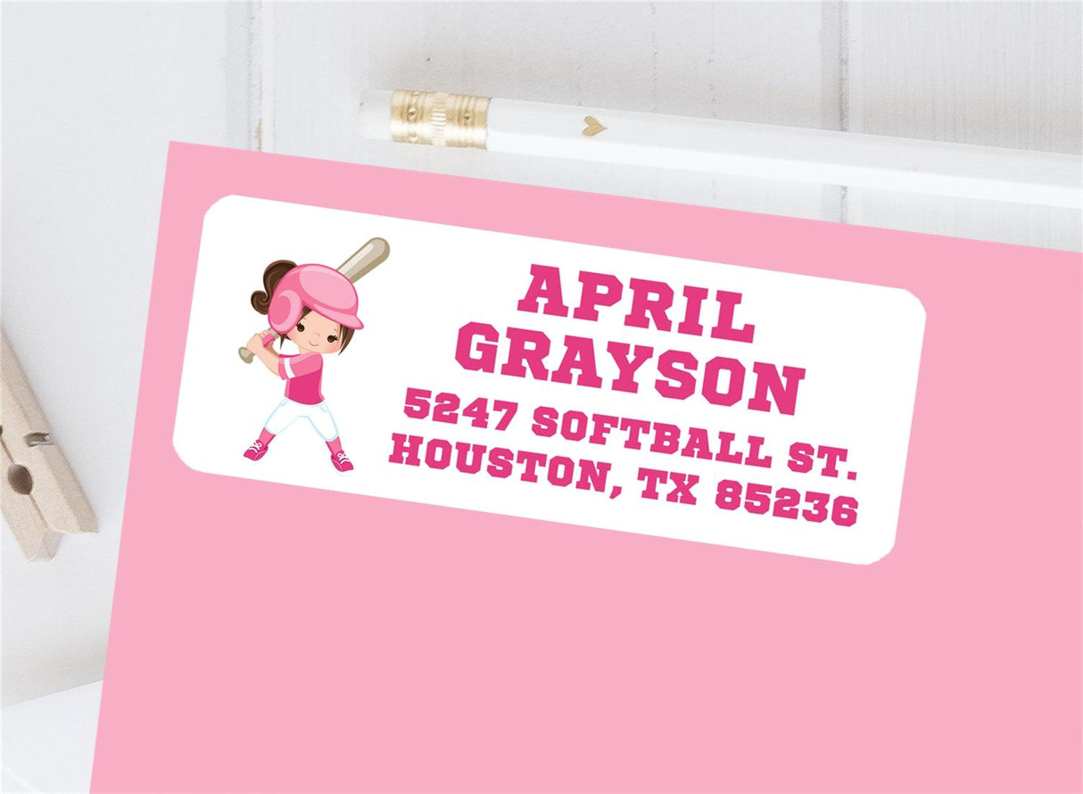 Softball personalized address labels on envelope