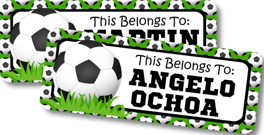 Sports themed school name sticker with soccer design