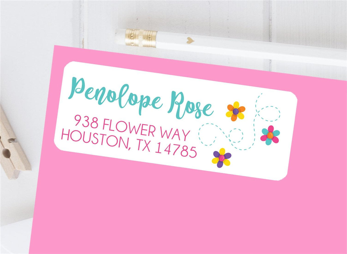 Spring flower address labels with colorful floral design