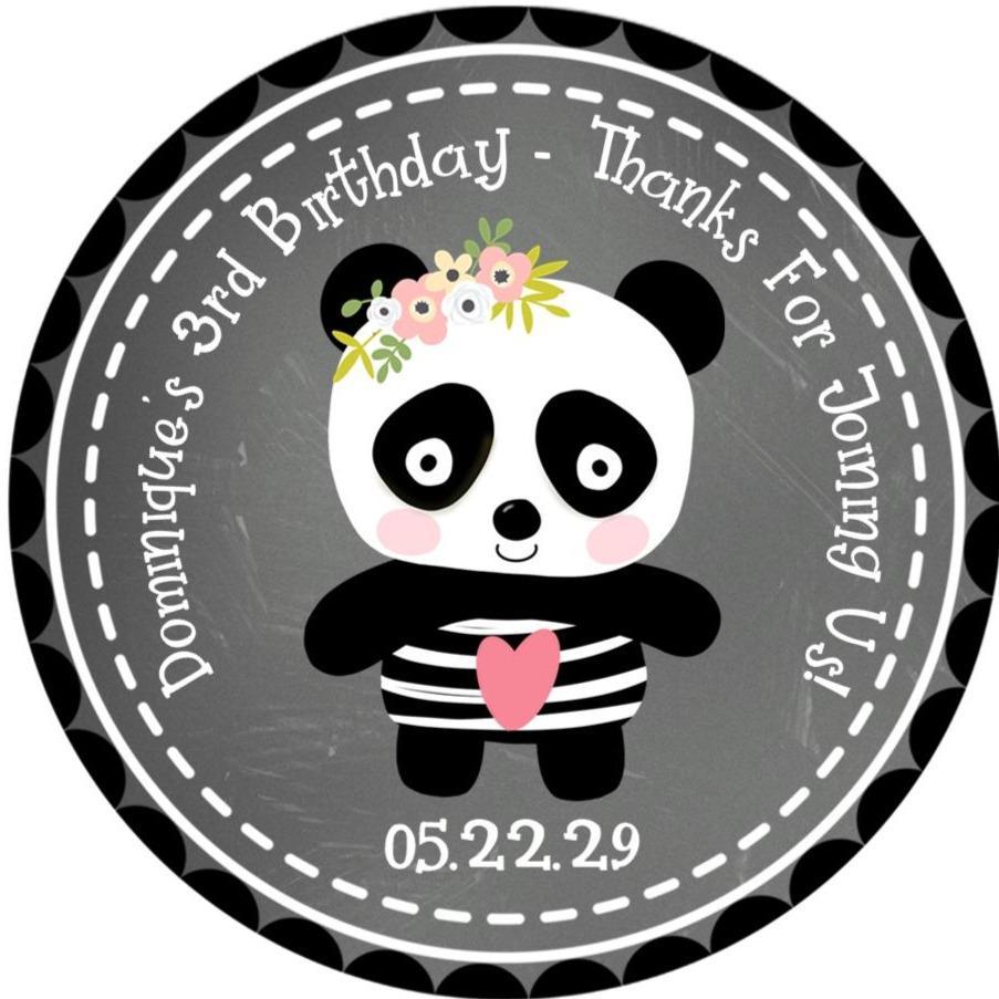 Standing panda birthday sticker with heart shirt