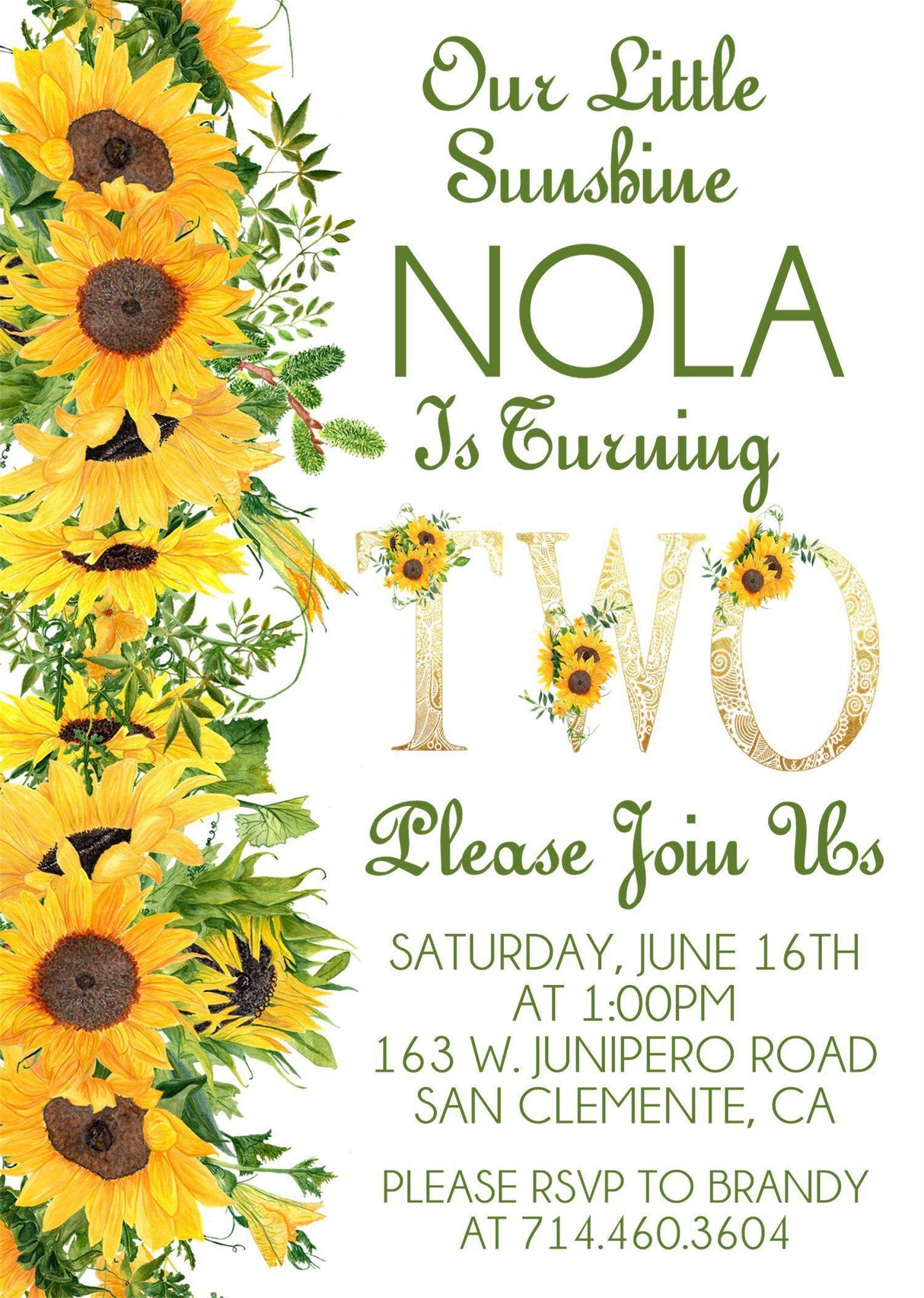 Sunflower Birthday Party Invitations