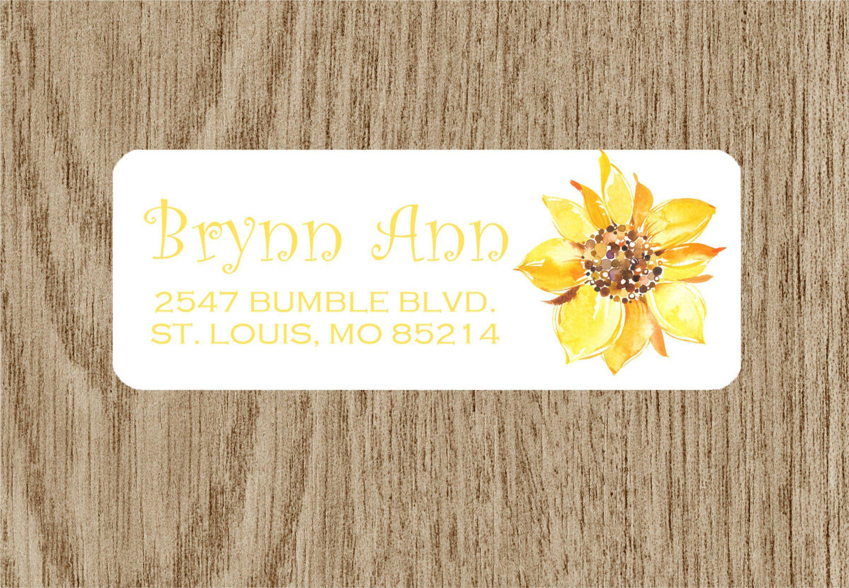 Sunflower personalized address labels on envelope