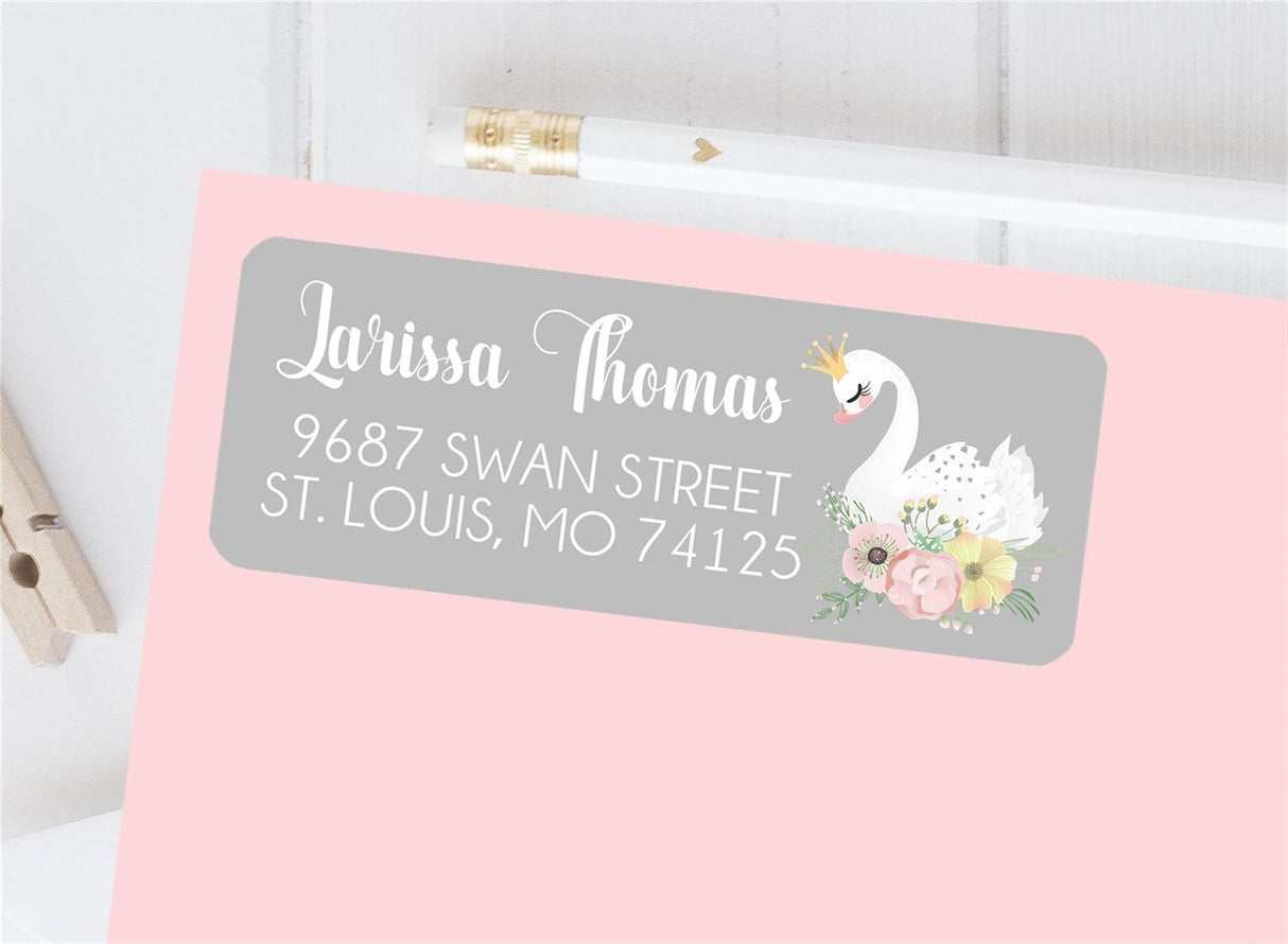 Swan floral personalized address labels