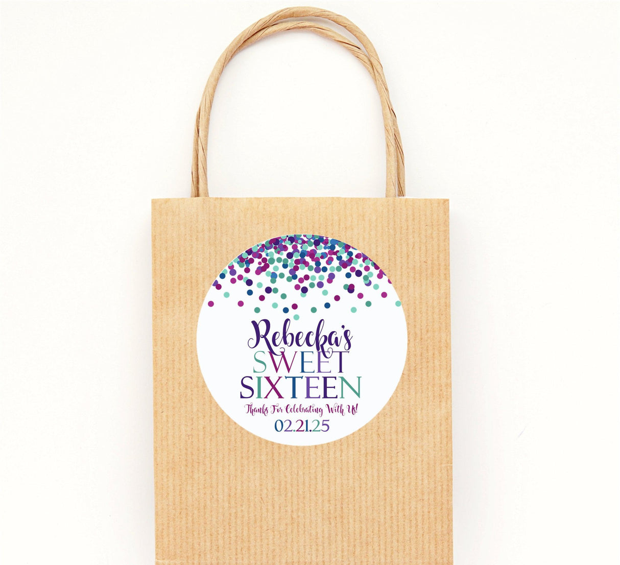 Teal purple magenta confetti thank you sticker