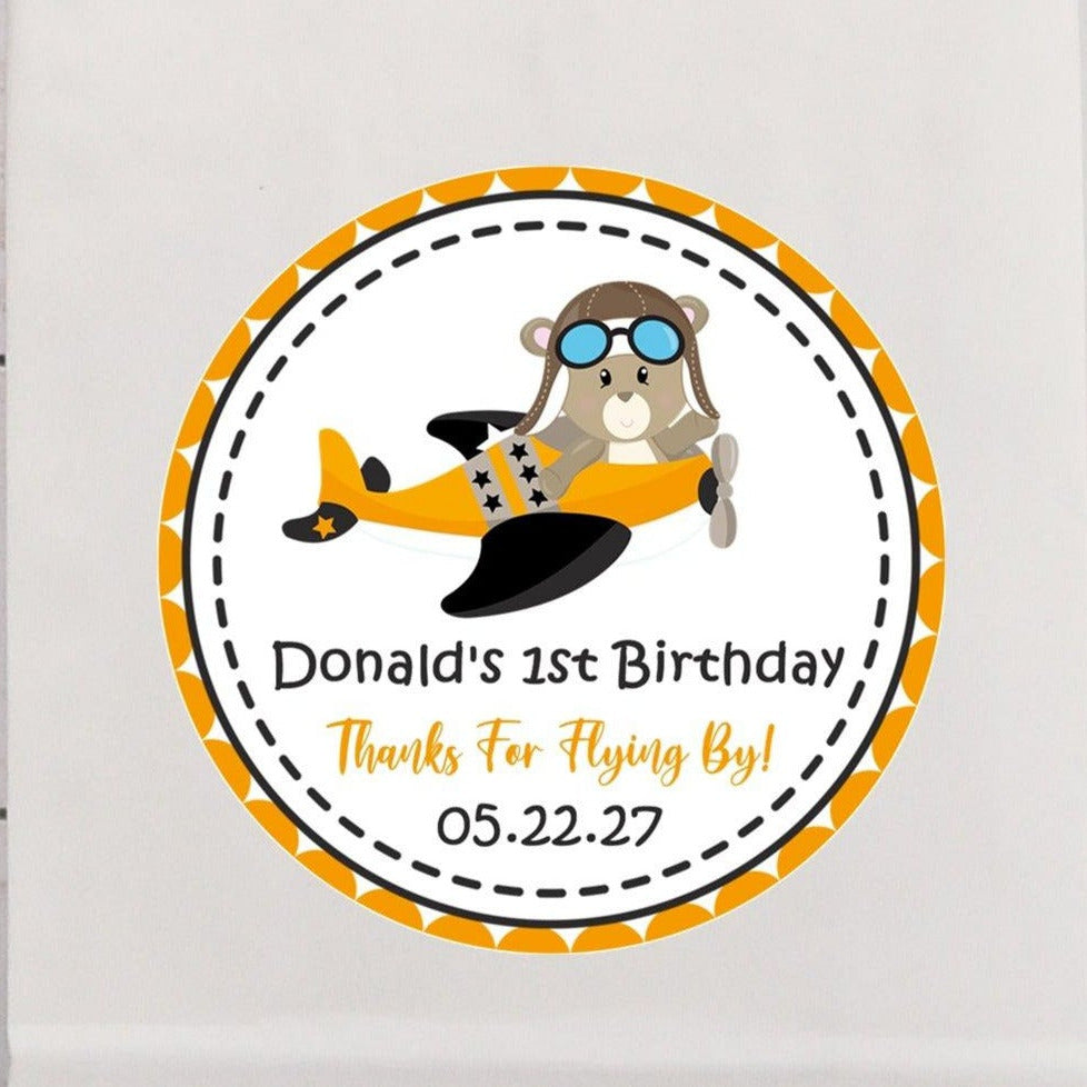 Teddy bear airplane birthday sticker