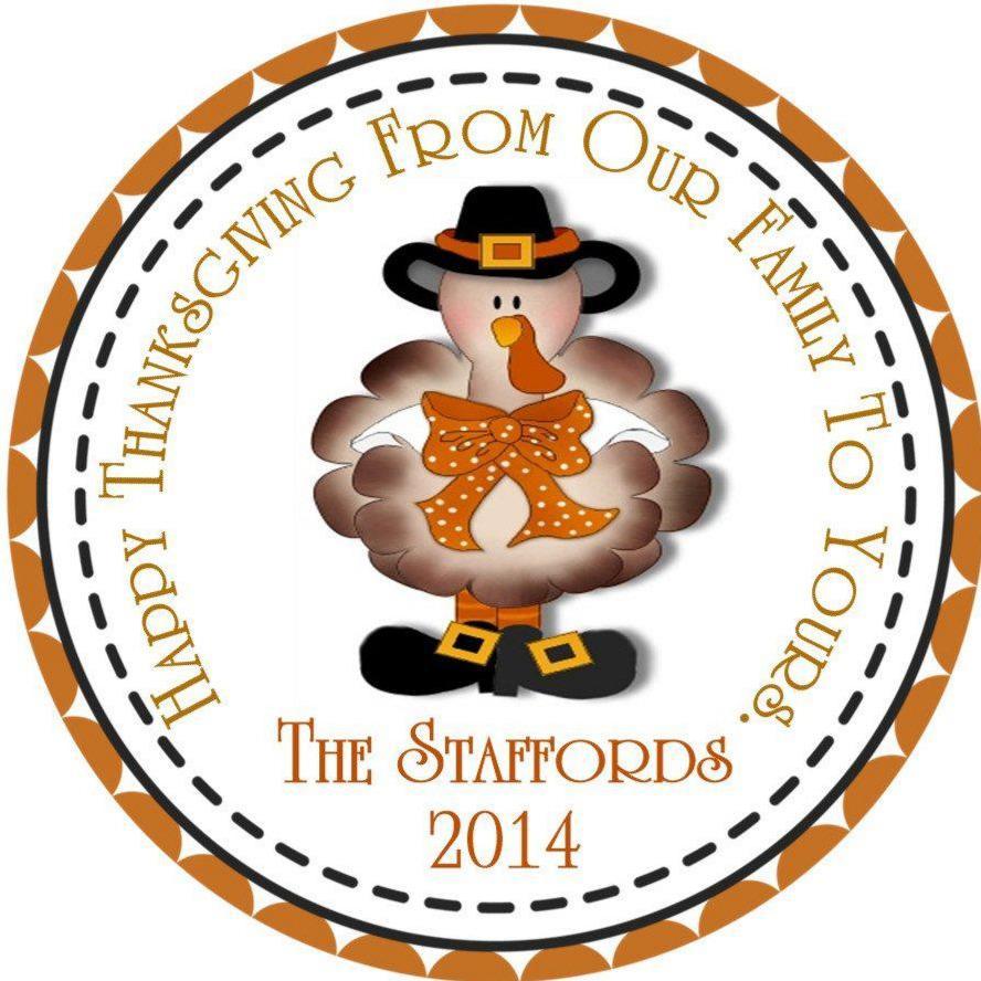 Thanksgiving pilgrim turkey sticker with fall colors and family name
