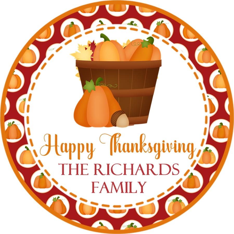 Thanksgiving pumpkin basket sticker with rustic fall harvest design