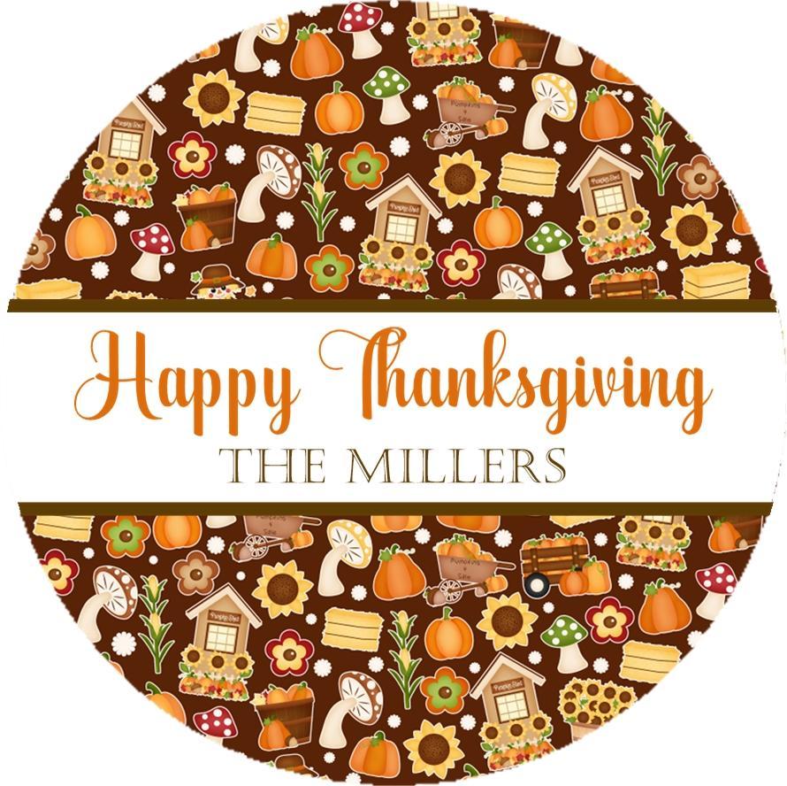 Thanksgiving sticker with autumn harvest pattern and fall icons