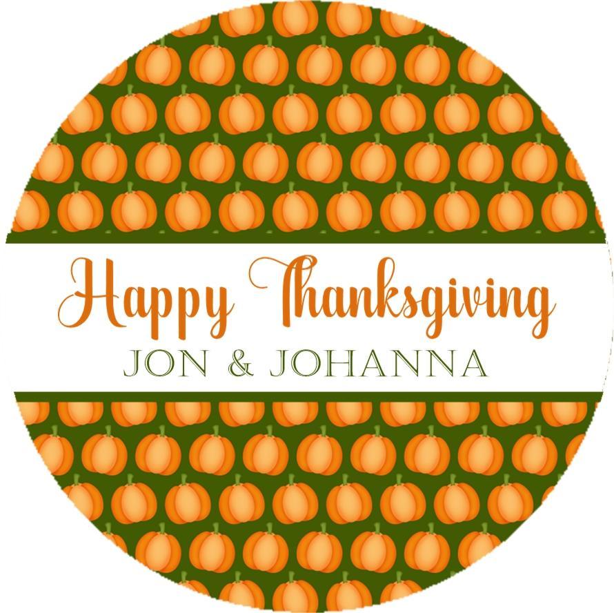 Thanksgiving sticker with repeating pumpkin pattern background