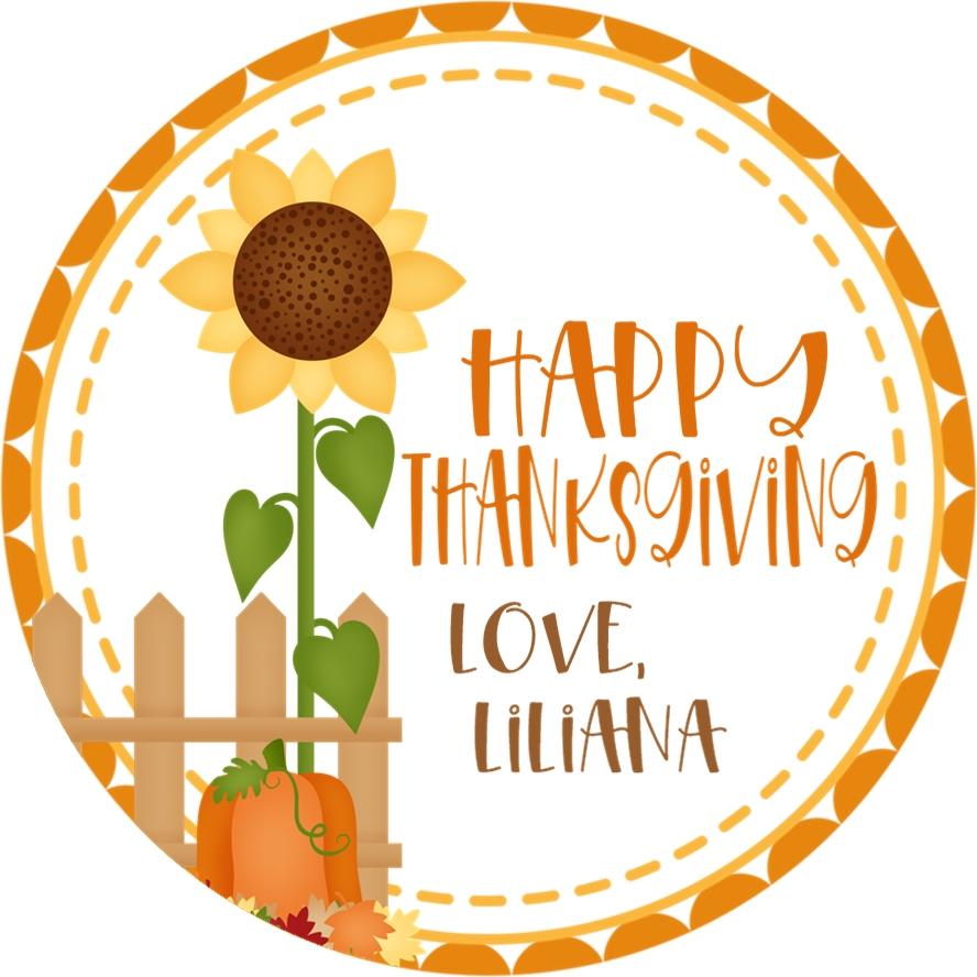 Thanksgiving sticker with sunflower illustration and dotted fall border