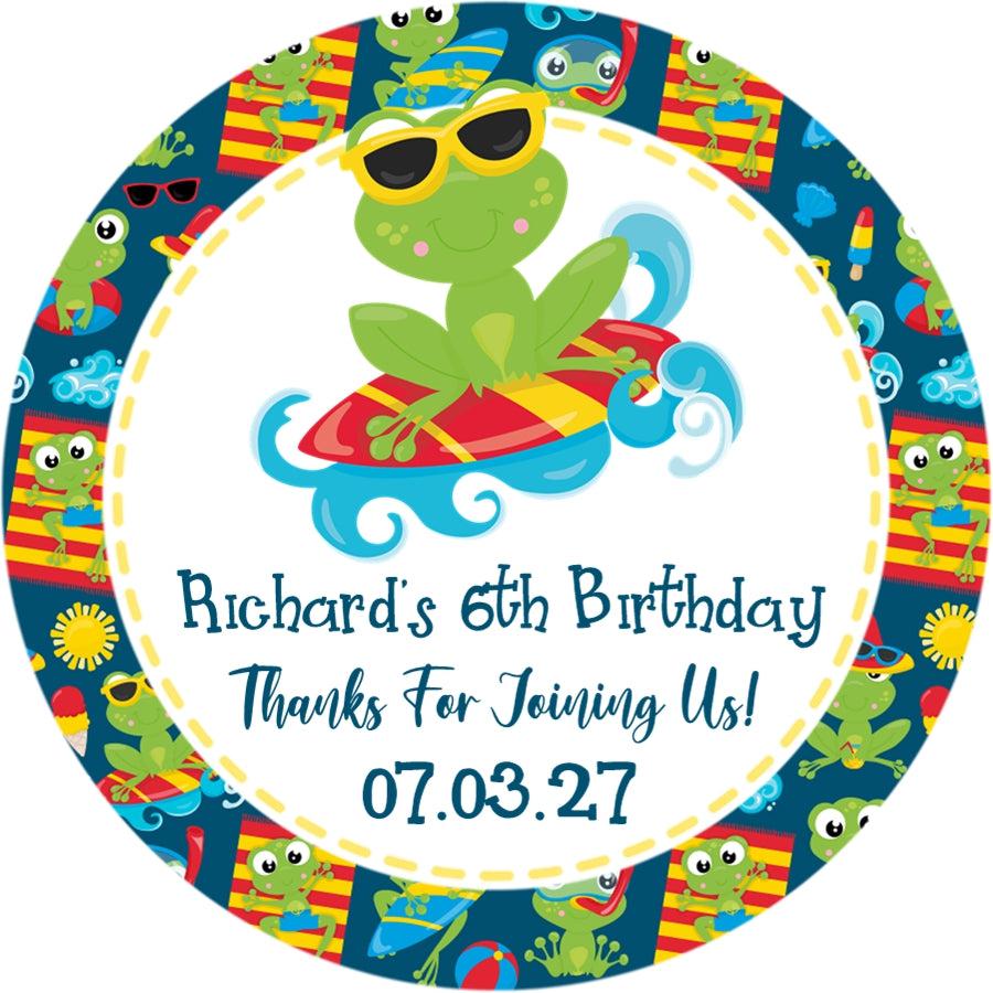 Tropical frog party favor label for summer birthdays