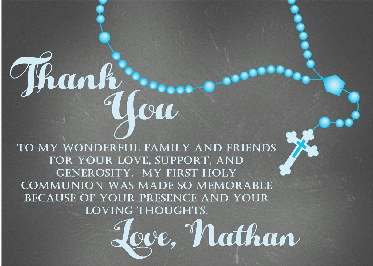 Turquoise First Communion Thank You Cards