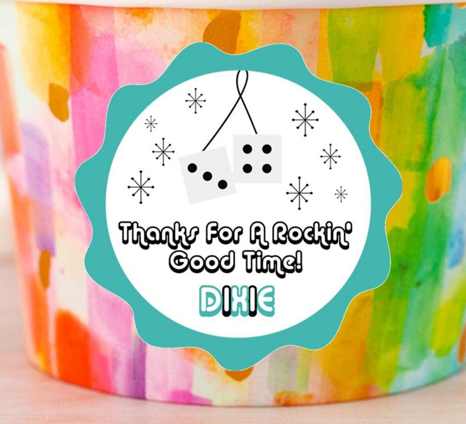 Turquoise scalloped retro dice sticker