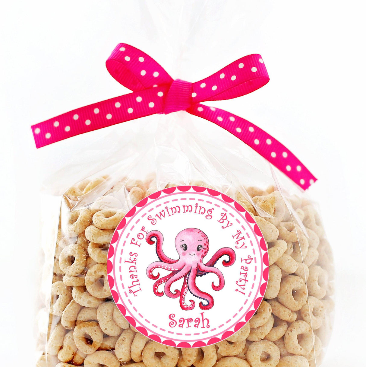 Under the sea pink octopus favor label