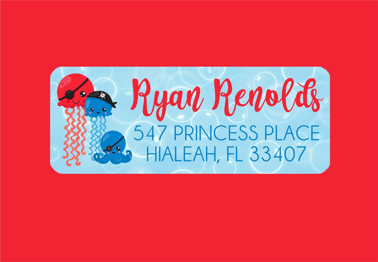 Under the sea pirate address labels with pirate sea creatures