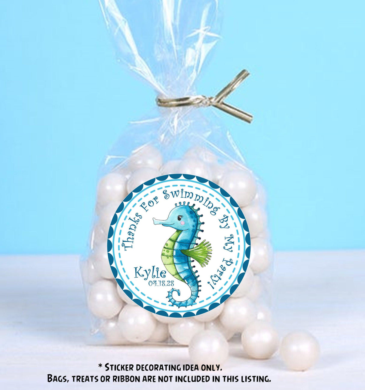Under the sea seahorse party favor label