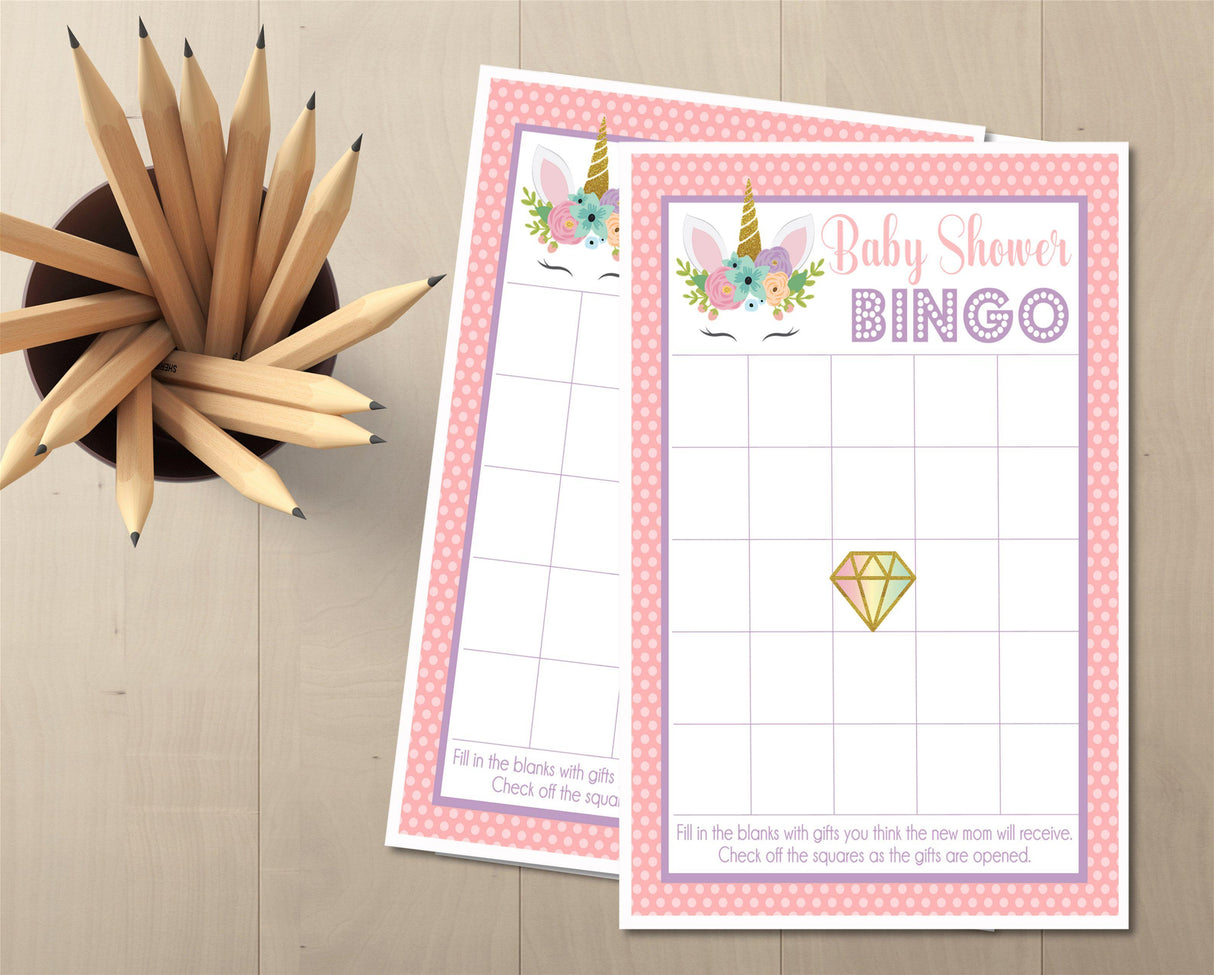 Unicorn Baby Shower Bingo Cards