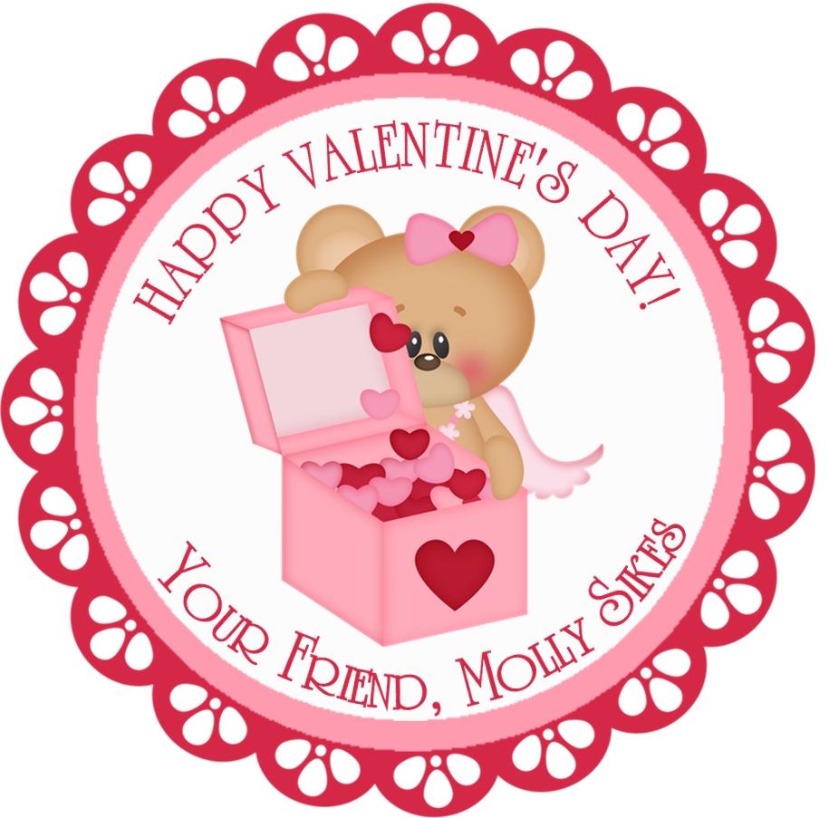 Valentine bear with heart box personalized sticker